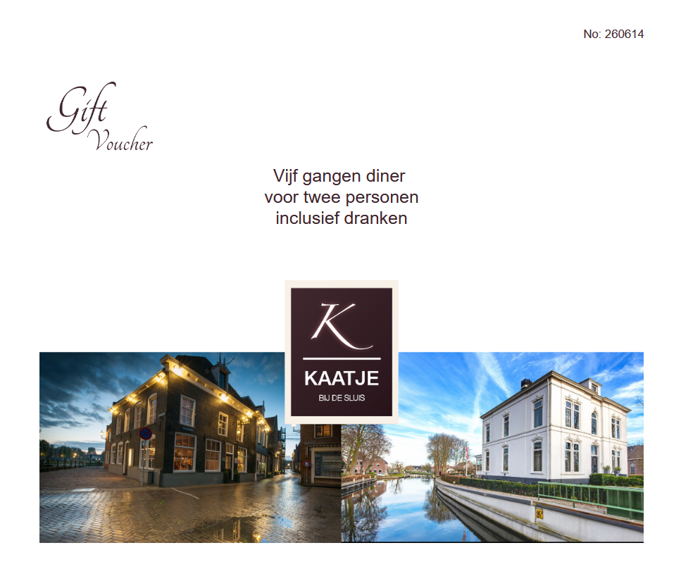 Cadeaubon Kaatje bij de Sluis: vijf gangen diner voor twee personen inclusief dranken
